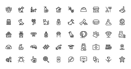 Set of pet icons, dog, cat, puppy, animals.Pet, vet, pet shop, types of pets - minimal thin line web icon set. Outline icons collection.