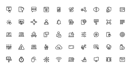 Information technology linear icons collection.Thin outline icons pack.