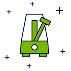 Filled outline Classic Metronome with pendulum in motion icon isolated on white background. Equipment of music and beat mechanism. Vector