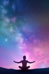 Obraz na płótnie Canvas a woman meditating under a galaxy sky