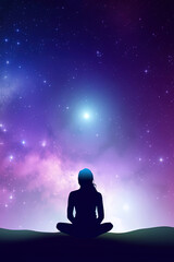 Fototapeta na wymiar a woman meditating under a galaxy sky