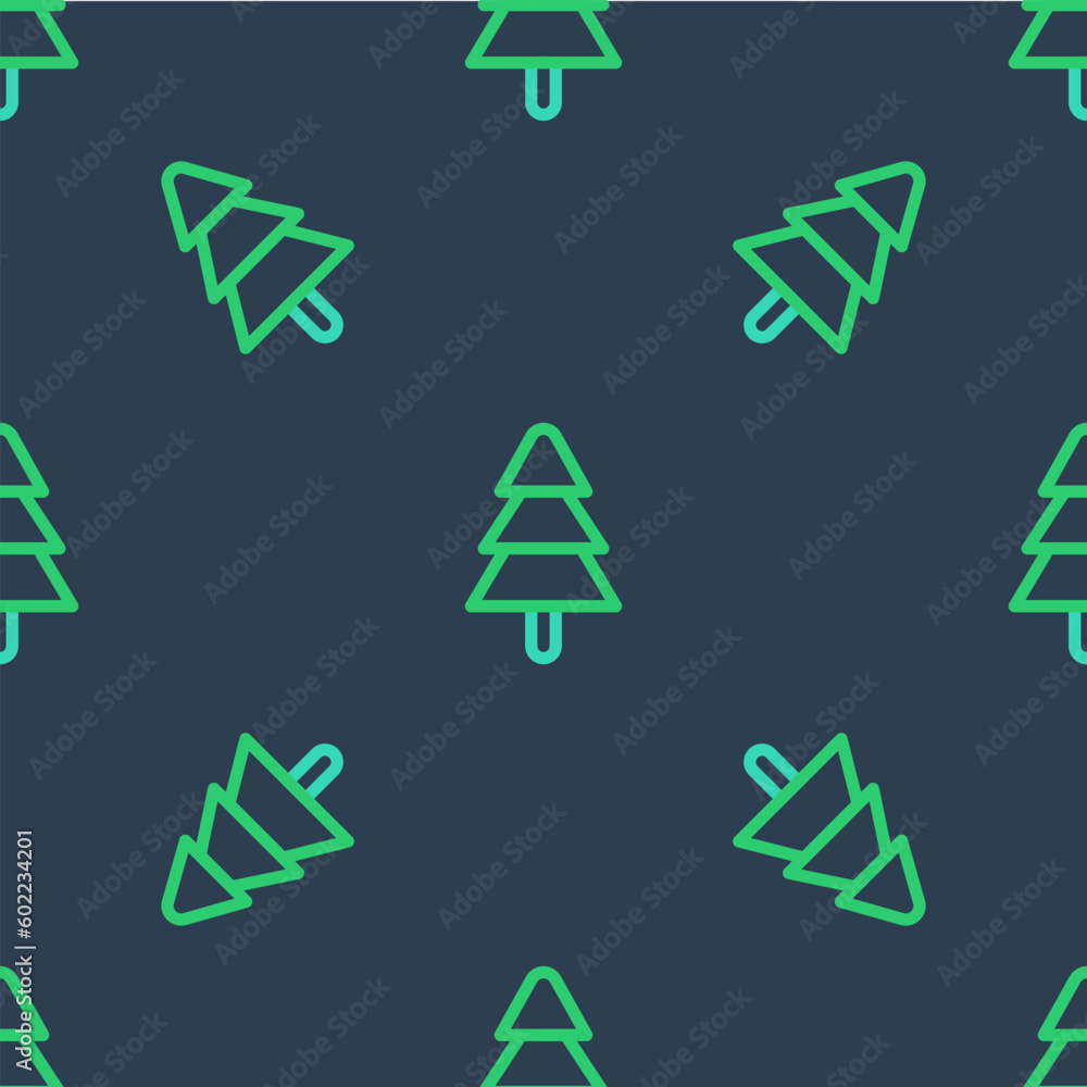 Poster line tree icon isolated seamless pattern on blue background. forest symbol. vector