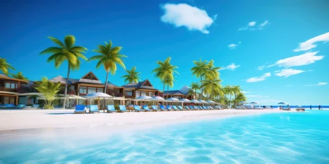 Foto op Plexiglas Luxury Resort on Tropical Beach, Hotel with Swimming Pool for Summer Time. Generative AI © CYBERUSS