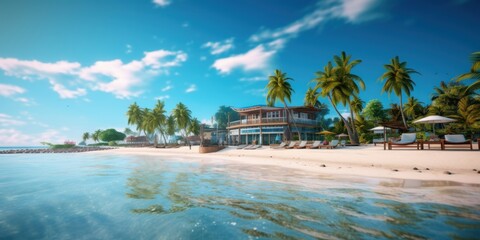 Luxury Resort on Tropical Beach, Hotel with Swimming Pool for Summer Time. Generative AI