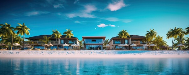 Fototapeta na wymiar Luxury Resort on Tropical Beach, Hotel with Swimming Pool for Summer Time. Generative AI