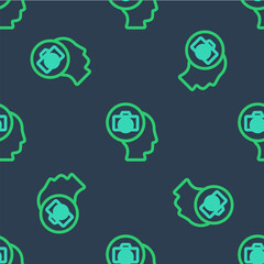 Line Photo camera icon isolated seamless pattern on blue background. Foto camera. Digital photography. Vector