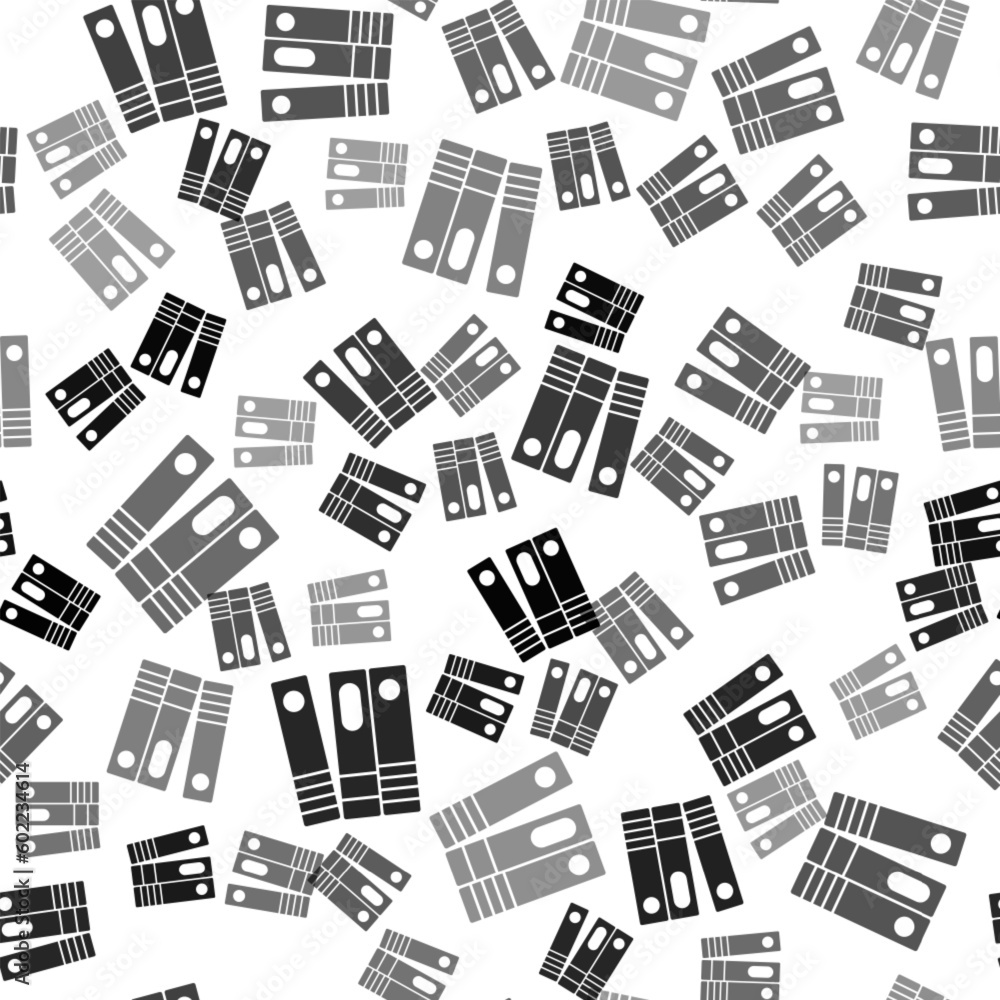 Poster black office folders with papers and documents icon isolated seamless pattern on white background. o
