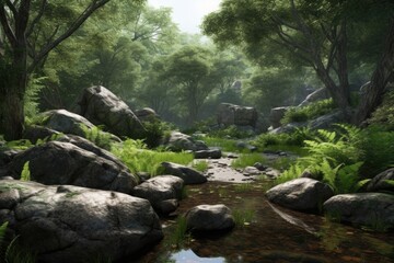 waterfall in the woods Generative Ai