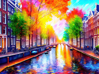 Impressionist Style Amsterdam Canals - 602235639