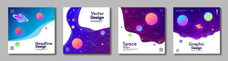 Set of space banner cards. Vector illustration. Background with cosmos scenes. Design for greeting card, invitation, banner, wallpaper, background.
