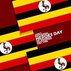 Ugandan flags with bold text on a dark red background to commemorate National Heroes Day of Uganda on June 9