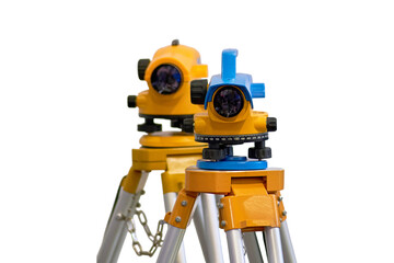 Measuring geodetic instrument for engineering works and topographic survey, isolated on white background