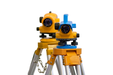 Measuring geodetic instrument for engineering works and topographic survey, isolated on white background