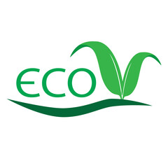 eco logo with green grass leaves after inscription
