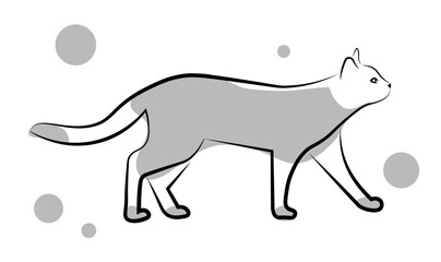 Gray cat on a white background. Vector illustration in doodle style