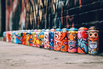 Fototapeta na wymiar cans doodle paint with graffiti wall
