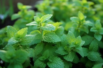 fresh mint leaves. Generative AI.