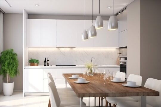 interior modern chair kitchen table style design dining house home furniture. Generative AI.