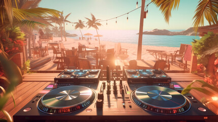 mixer or dj at summer beach party, generative ai