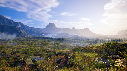 mountains in the morning