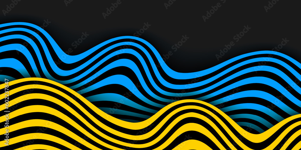 Poster modern abstract background with blue and yellow wavy lines. curved stripes layer background. vector 