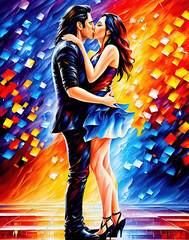 Impressionist Style Embracing Dancing Couple - 602238224