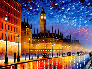 London Streetscape in Impressionist Style - 602238442