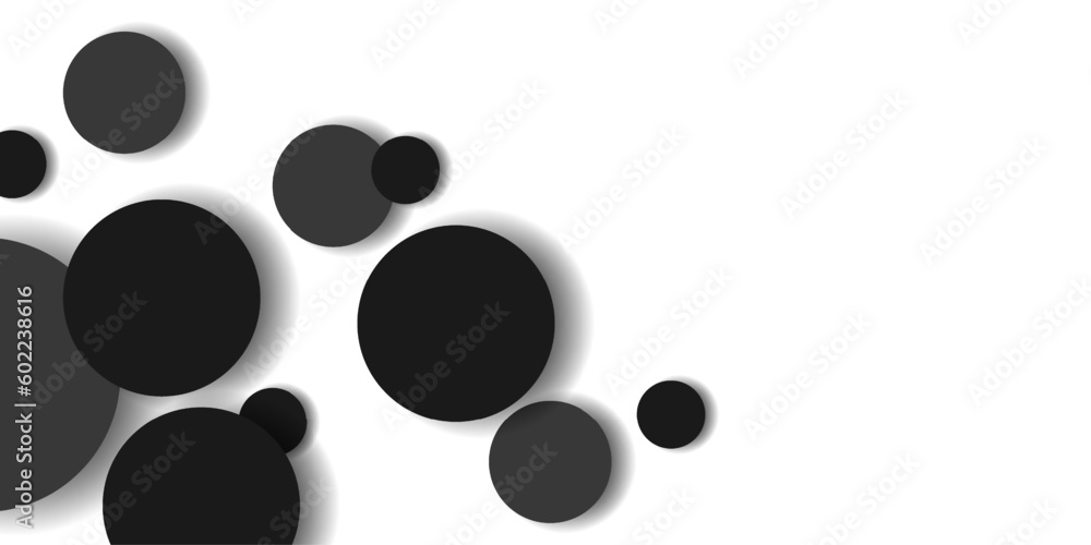 Poster modern abstract white background with black round shapes and shadow. vector eps 10