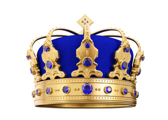 3d royal golden crown with blue diamonds on isolated background. Textured king gold crown. 3d rendering illustration. © Игорь Жуков