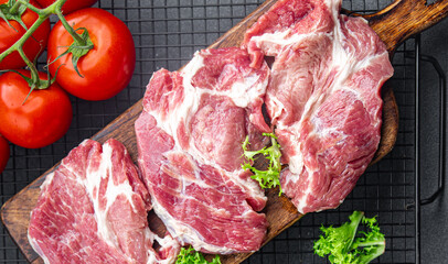 pork raw meat meal food snack on the table copy space food background rustic top view 