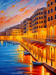 Impressionist Mediterranean Coastal Buildings