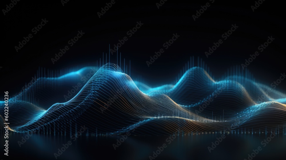 Poster 3d render of a modern background with a blue flowing particles wave design.generative ai aig21.