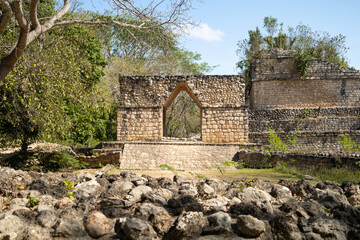 Entrance arch and Walls to Ancient Maya city of Ek Balam, Yucatan , Mexico