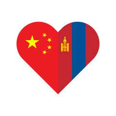 unity concept. heart shape icon of china and mongolia flags. vector illustration isolated on white background