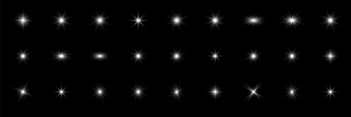 Glow effect, stars glitter on a black background. Vector illustration