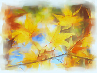 秋と紅葉と自然をテーマにしたコピースペースがある背景素材