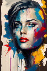 Wet on wet technique woman poster, watercolor ink sketch, muted splash, ink splatter, created by generative ai	
