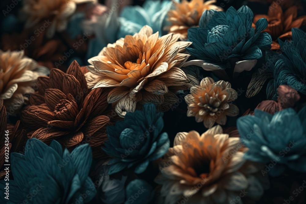 Poster an arrangement of flowers that are now resting on a table generative ai