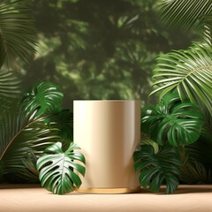 Obraz premium Realistic 3D rendering of a cylinder product display pedestal podium for beauty skincare natural concept products. Generative AI