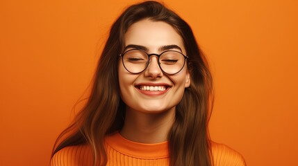 Portrait of a beautiful young girl on an orange background.Generative Ai