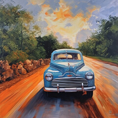 Obraz na płótnie Canvas Oil painting, Retro car, ai generated