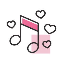 Musical note with heart sign isolated vector icon