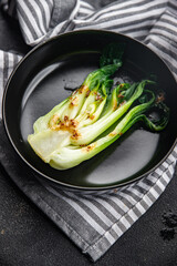 Bok choy or pak choy, Chinese stalked cabbage vegetable dish healthy meal food snack on the table copy space food background rustic top view 