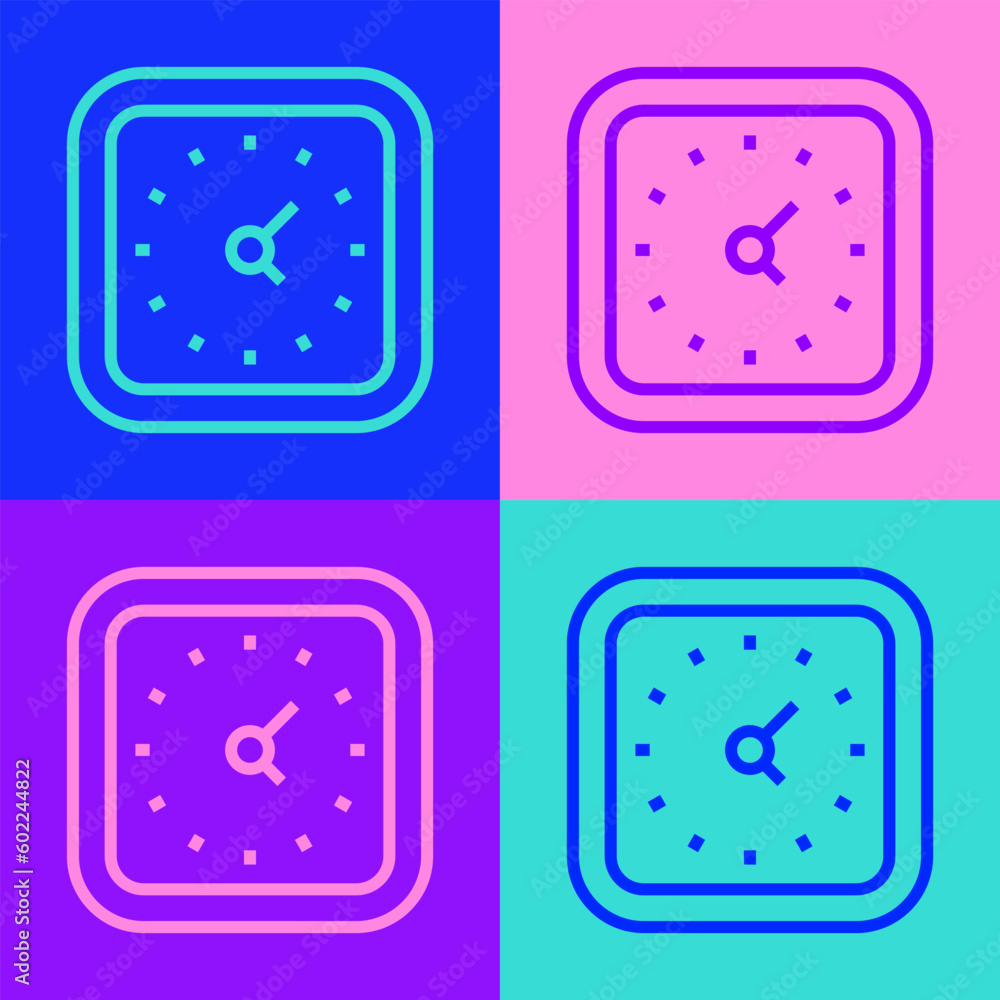 Poster pop art line clock icon isolated on color background. time symbol. vector
