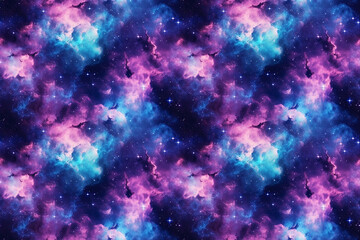 Fototapeta na wymiar Dark blue seamless pattern with constellations, stars and clouds. Generative AI illustration
