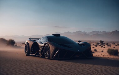 Fototapeta na wymiar Sports Car In The Middle Of a Sand Desert