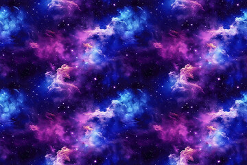 Fototapeta na wymiar Dark blue seamless pattern with constellations, stars and clouds. Generative AI illustration