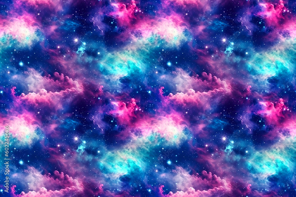 Wall mural dark blue seamless pattern of a starry galaxy with clouds. generative ai illustration