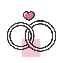 Wedding rings with a heart isolated vector icon