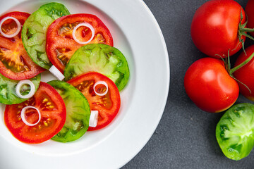 tomato salad red and green vegetable dish healthy meal food snack on the table copy space food background rustic top view 